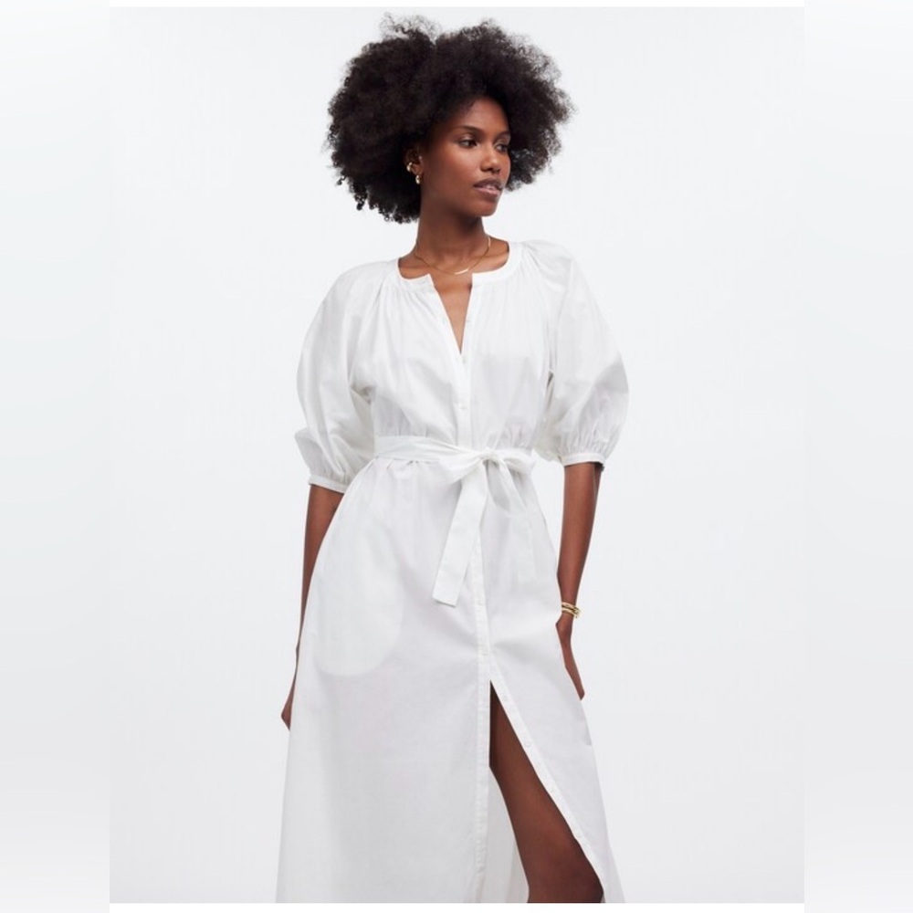 NWT Madewell Tie-Waist Button-Front Midi Dress in Poplin